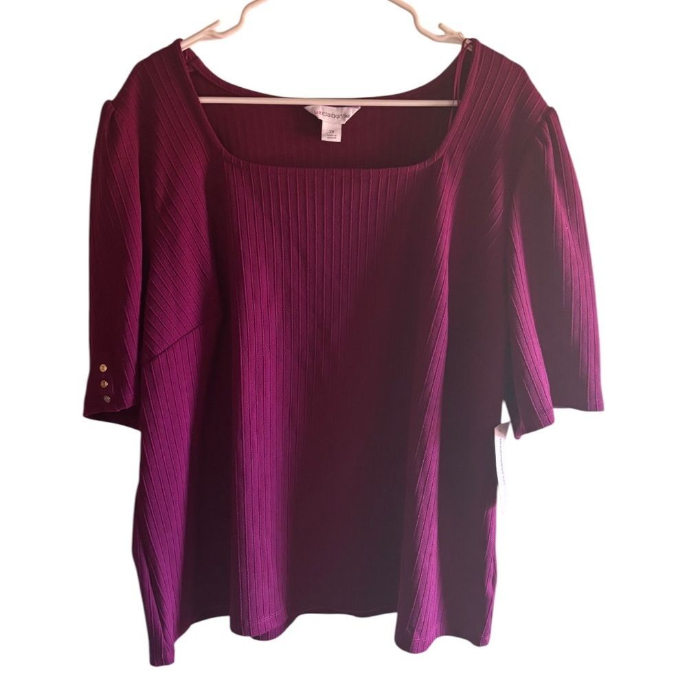 Liz Claiborne Plus Size Purple Top Short Sleeve Career Wear Office